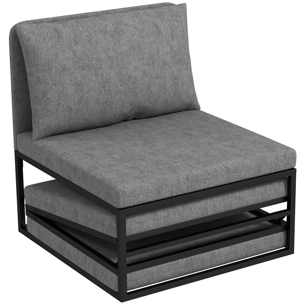 Poltrona Letto Singolo con Cuscino 66x70x74 cm Tessuto Effetto Lino e Metallo Grigio