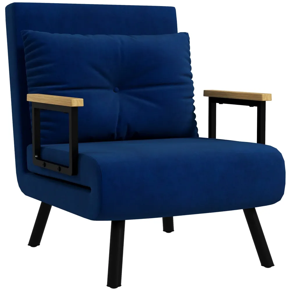 Poltrona Letto Singolo Reclinabile con Cuscino Sfoderabile Tessuto Effetto Lino Blu