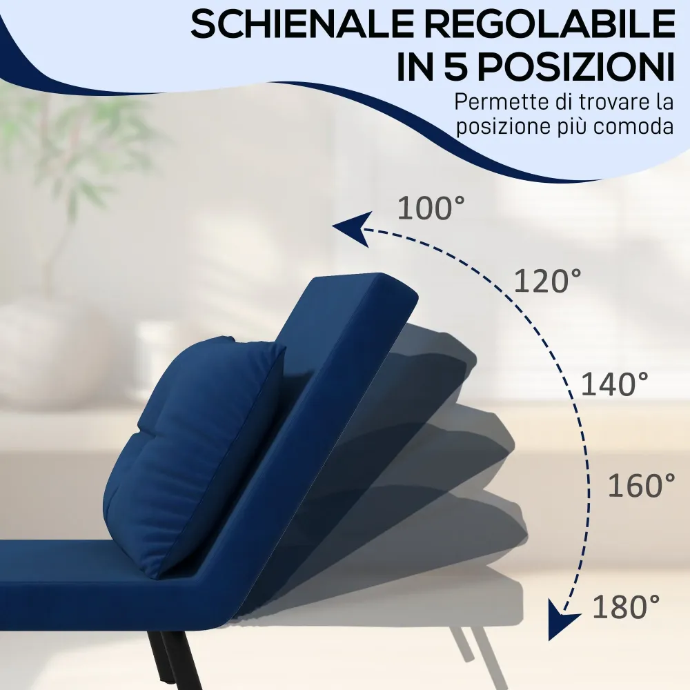 Poltrona Letto Singolo Reclinabile con Cuscino Sfoderabile Tessuto Effetto Lino Blu