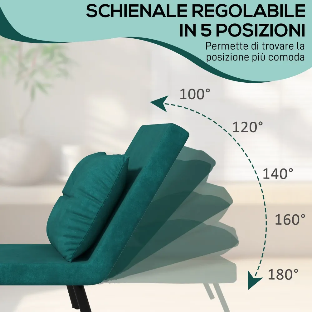 Poltrona Letto Singolo Reclinabile con Cuscino Sfoderabile Tessuto Effetto Lino Verde