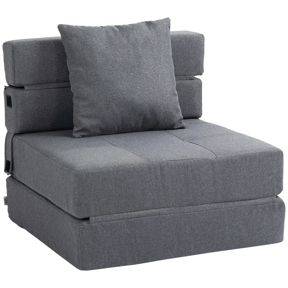 Poltrona Letto Singolo da Terra Pieghevole 70x70x61 cm con Cuscino Incluso Grigio