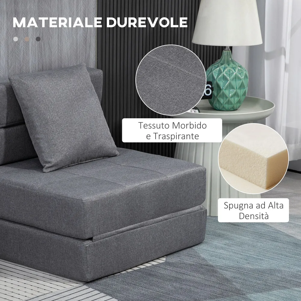 Poltrona Letto Singolo da Terra Pieghevole 70x70x61 cm con Cuscino Incluso Grigio