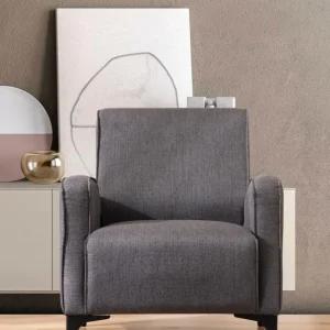 Poltrona living imbottita design moderno rivestimento tessuto antracite cm 78x78x87h