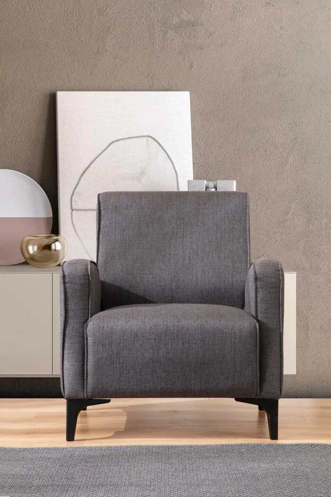 Poltrona living imbottita design moderno rivestimento tessuto antracite cm 78x78x87h