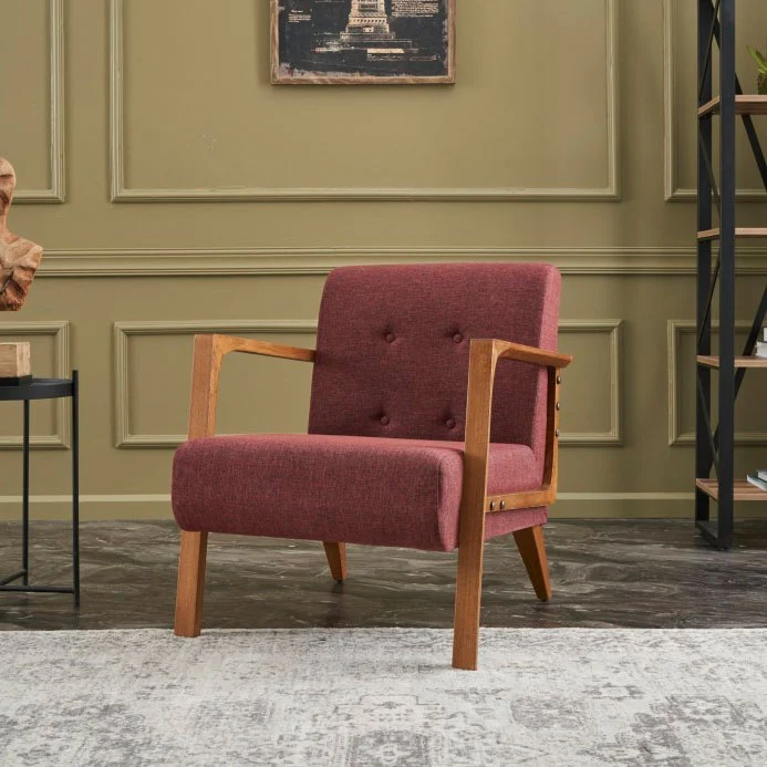 Poltrona living legno imbottita e rivestita tessuto rosso cm 69x83x80h