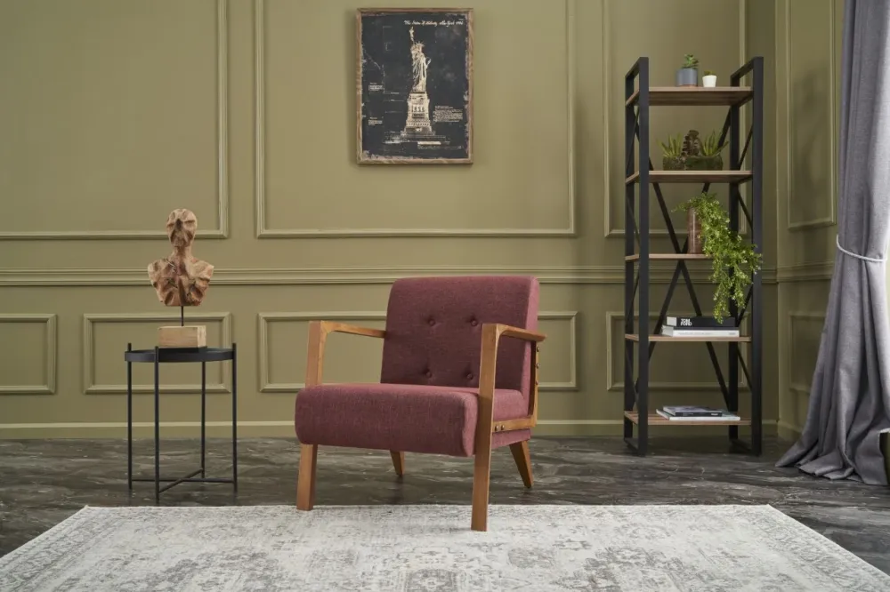 Poltrona living legno imbottita e rivestita tessuto rosso cm 69x83x80h