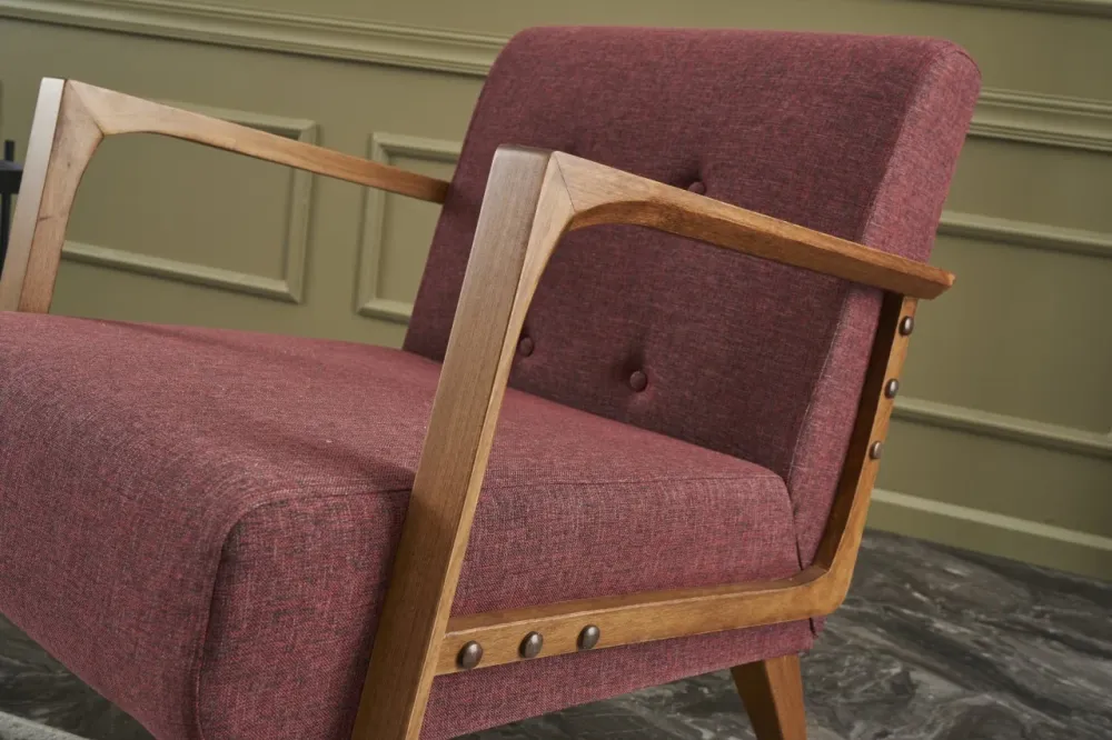 Poltrona living legno imbottita e rivestita tessuto rosso cm 69x83x80h