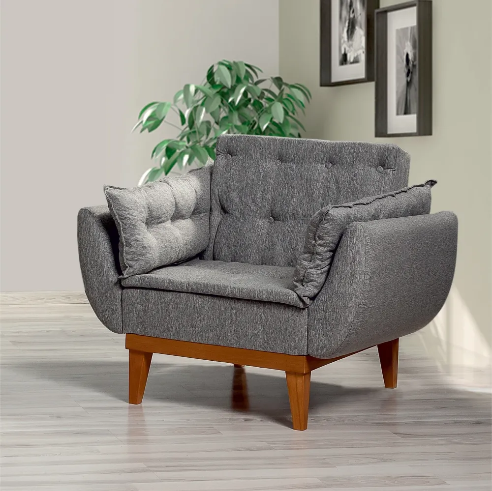 Poltrona living moderna con schienale ribaltabile tessuto grigio scuro cm 96x82x80h