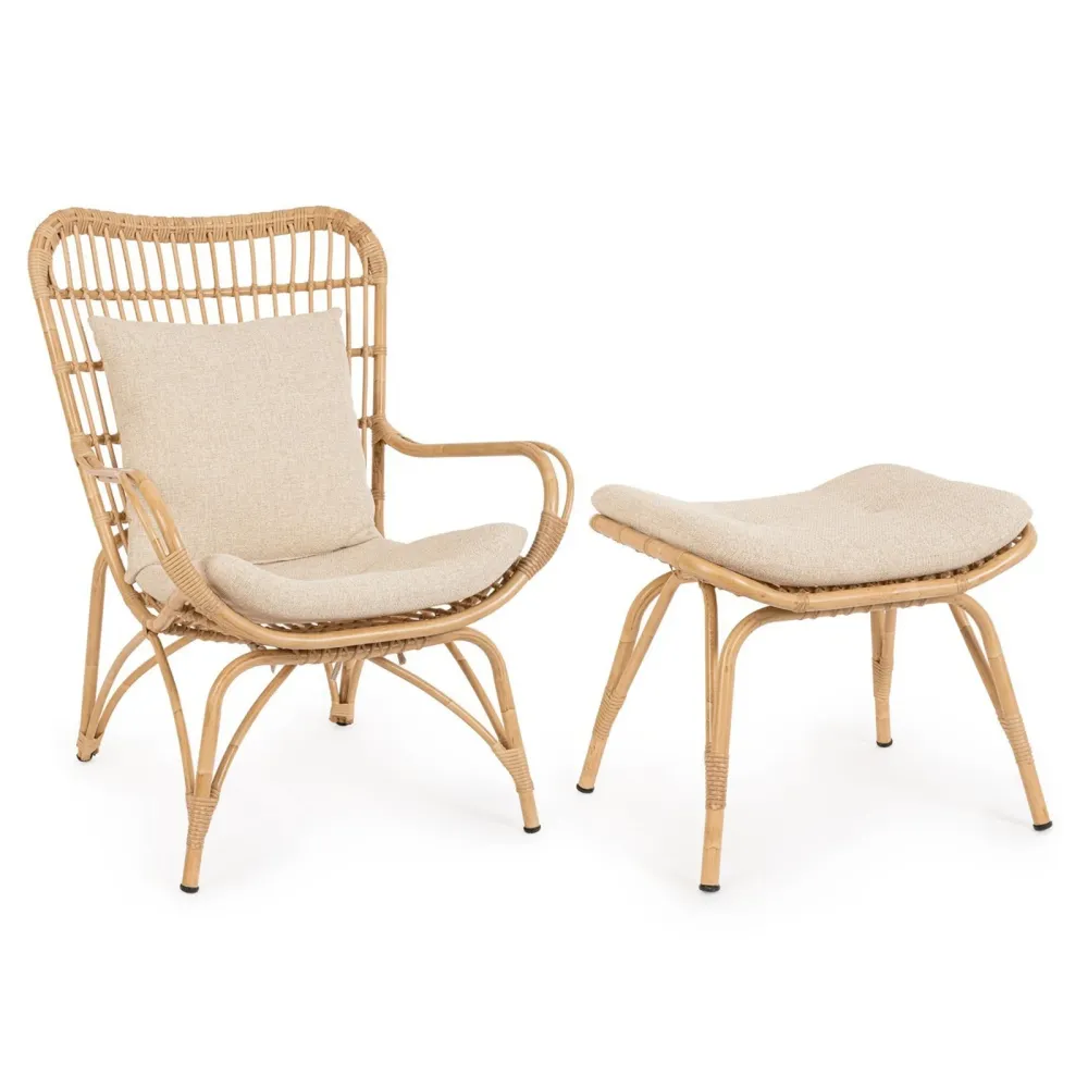 Poltrona "Lounge" con poggiapiedi alluminio effetto rattan da giardino