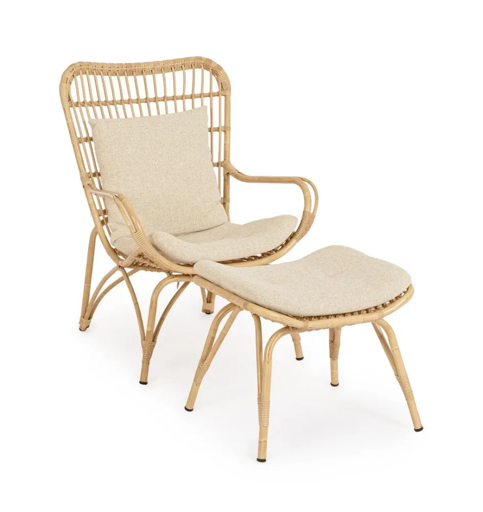 Poltrona "Lounge" con poggiapiedi alluminio effetto rattan da giardino