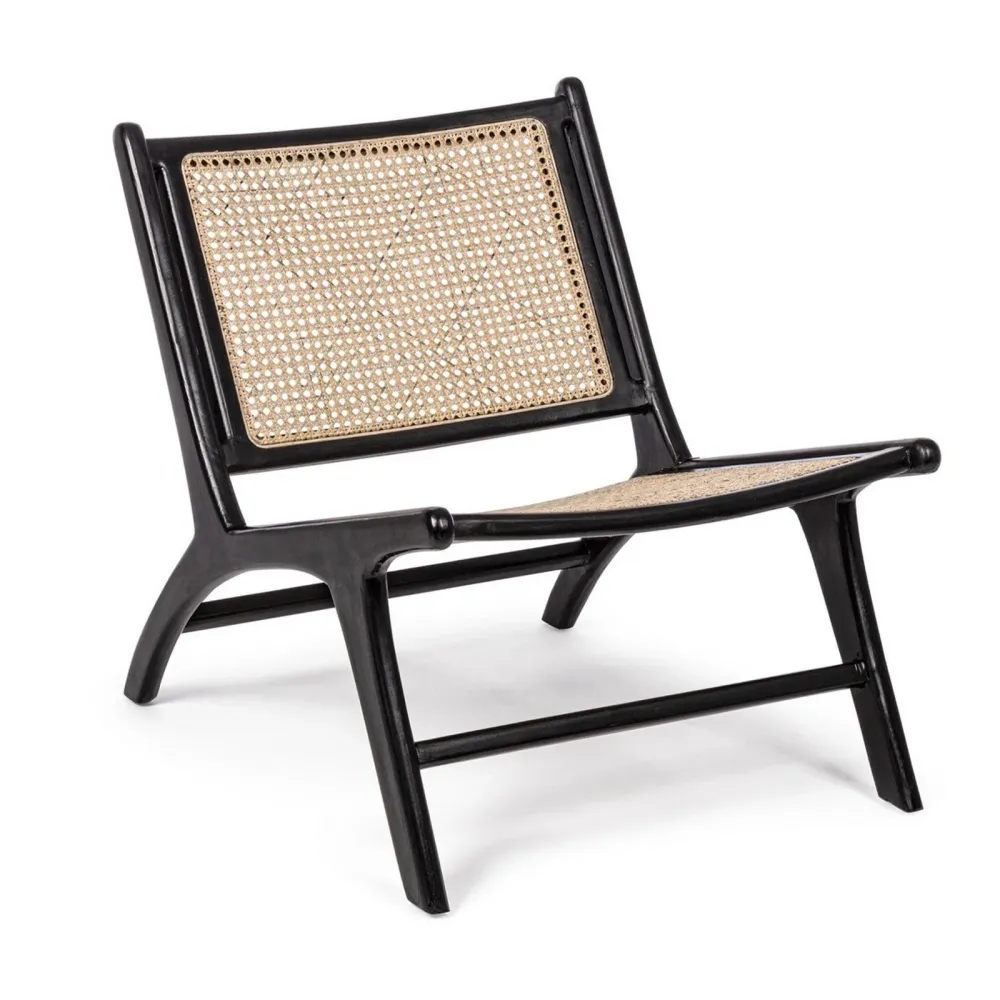 Poltrona "Mabel" struttura legno teak seduta e schienale con intreccio rattan per interno