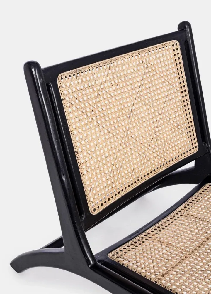 Poltrona "Mabel" struttura legno teak seduta e schienale con intreccio rattan per interno