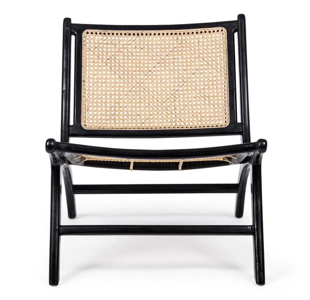 Poltrona "Mabel" struttura legno teak seduta e schienale con intreccio rattan per interno