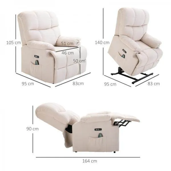 Poltrona massaggiante con funzione di calore, ausilio di sollevamento, flanella beige