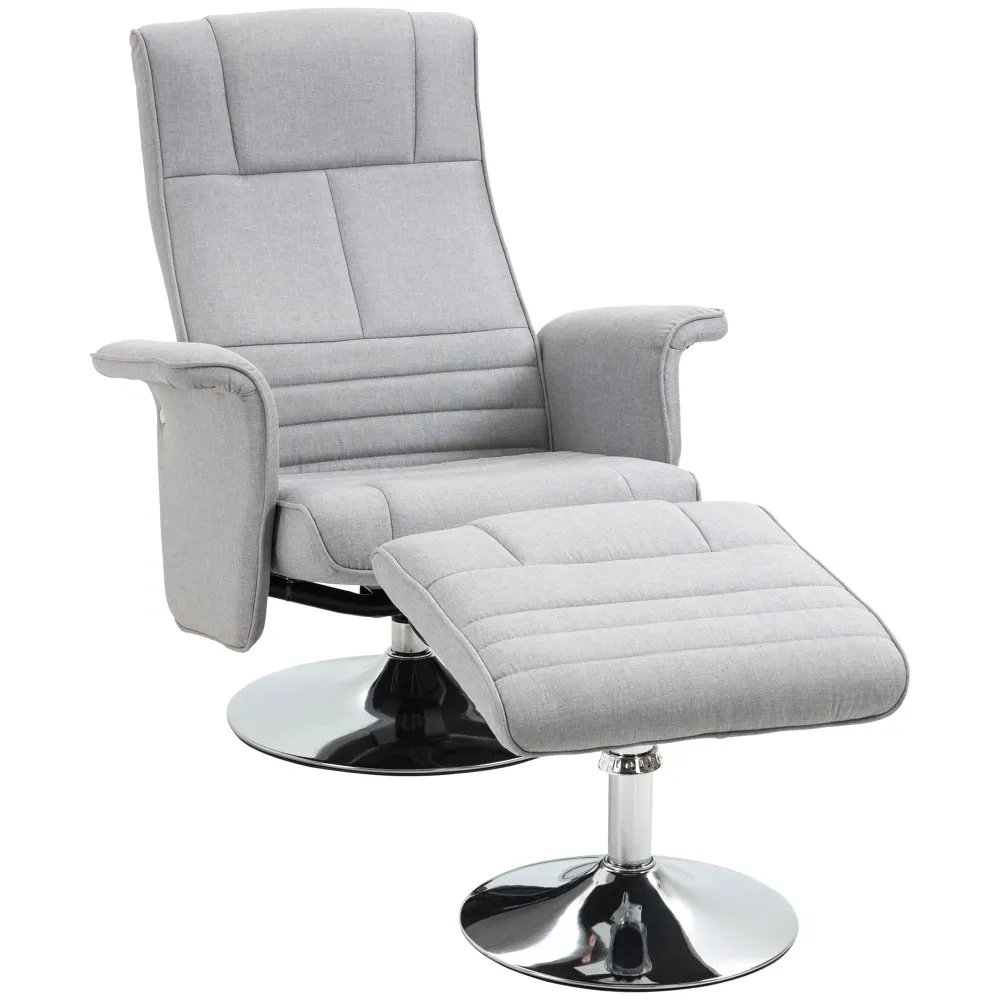 Poltrona massaggiante con pouf, 8 testine vibranti, funzione inclinabile, grigio chiaro
