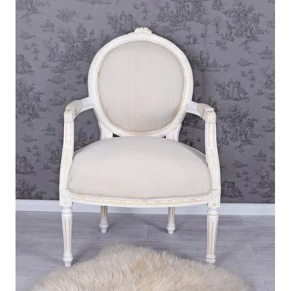 POLTRONA MEDAGLIONE REALE STILE BAROCCO BIANCO