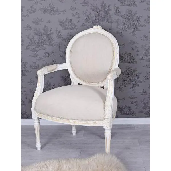 POLTRONA MEDAGLIONE REALE STILE BAROCCO BIANCO