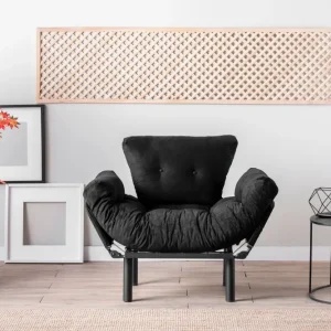 Poltrona metallo con braccioli regolabili cuscini tessuto nero cm 95x70x85h