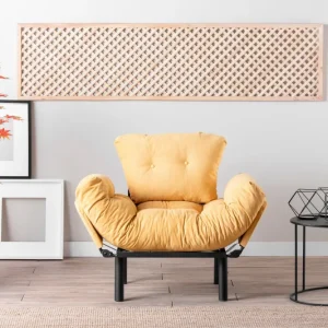 Poltrona metallo e tessuto giallo con braccioli regolabili cuscini imbottiti cm 95x70x85h