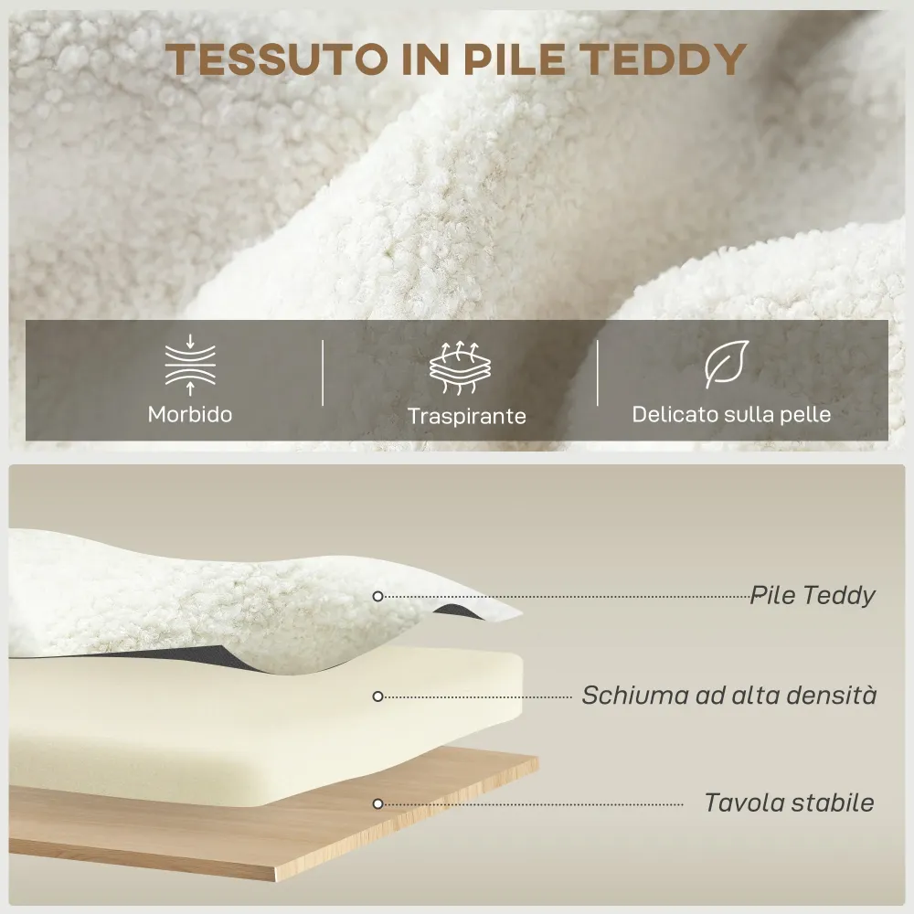 Poltrona Moderna 76x77x95 cm con Spazio Contenitore Scomparsa e Cuscino Rivestimento Pile Teddy Crema