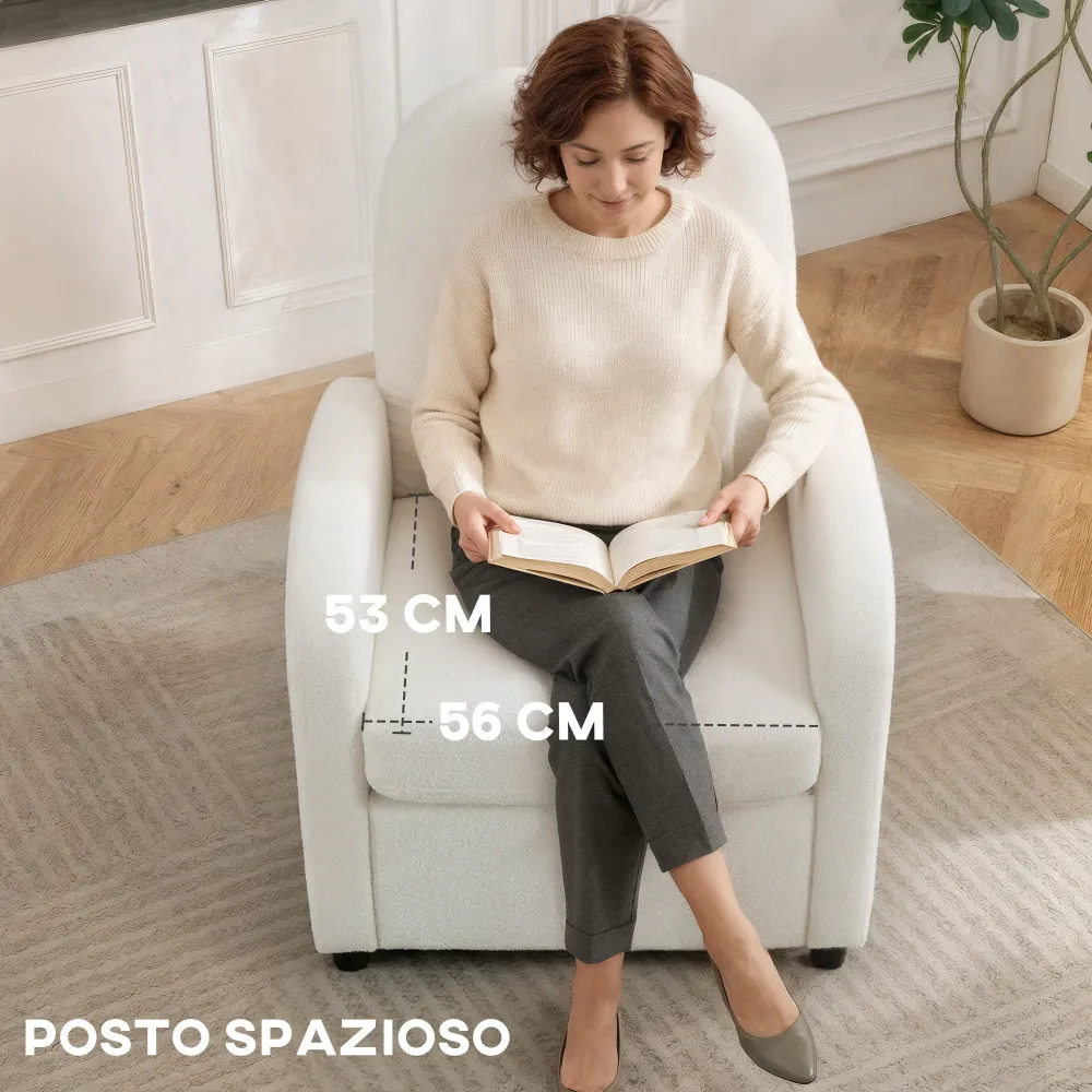 Poltrona Moderna 76x77x95 cm con Spazio Contenitore Scomparsa e Cuscino Rivestimento Pile Teddy Crema