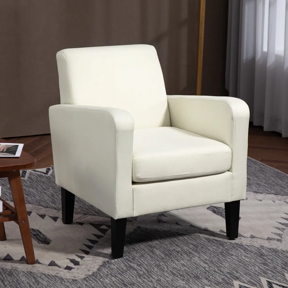 Poltrona Moderna da Camera con Braccioli 66x72x74 cm Tessuto Crema