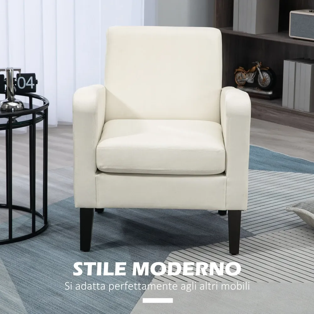 Poltrona Moderna da Camera con Braccioli 66x72x74 cm Tessuto Crema
