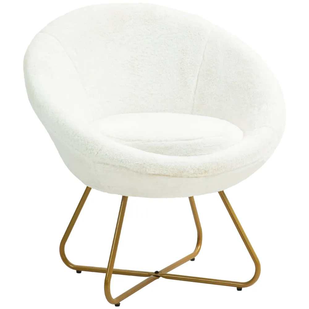 Poltrona Moderna da Camera Finta Pelliccia con Gambe Metallo 75x66x79 cm Bianco