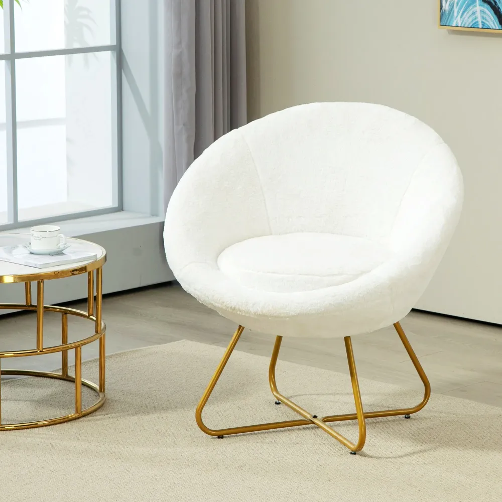 Poltrona Moderna da Camera Finta Pelliccia con Gambe Metallo 75x66x79 cm Bianco
