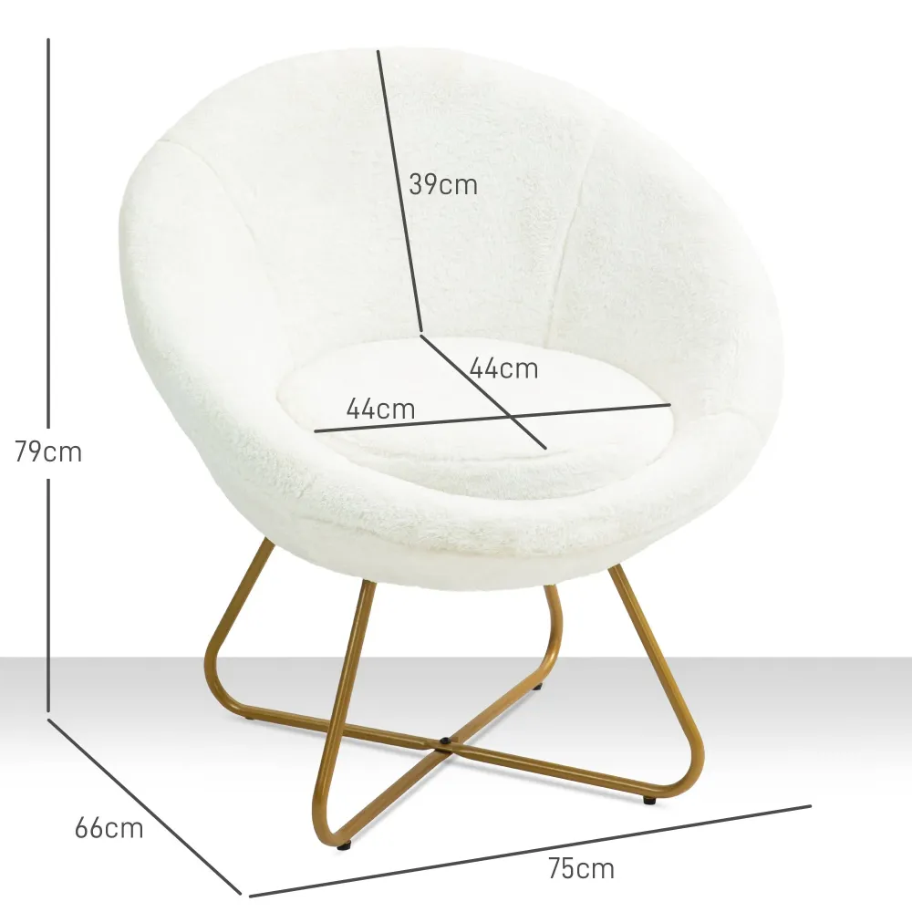 Poltrona Moderna da Camera Finta Pelliccia con Gambe Metallo 75x66x79 cm Bianco