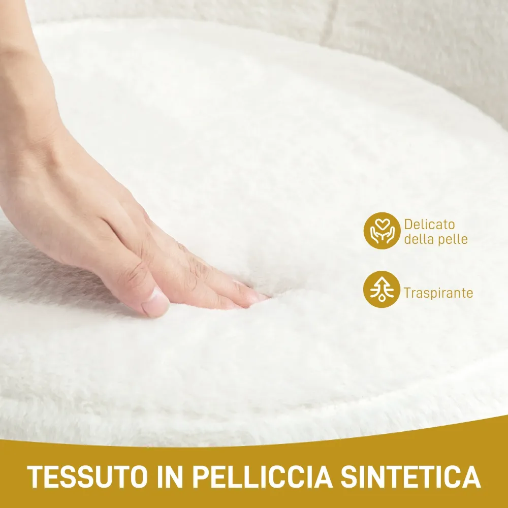 Poltrona Moderna da Camera Finta Pelliccia con Gambe Metallo 75x66x79 cm Bianco