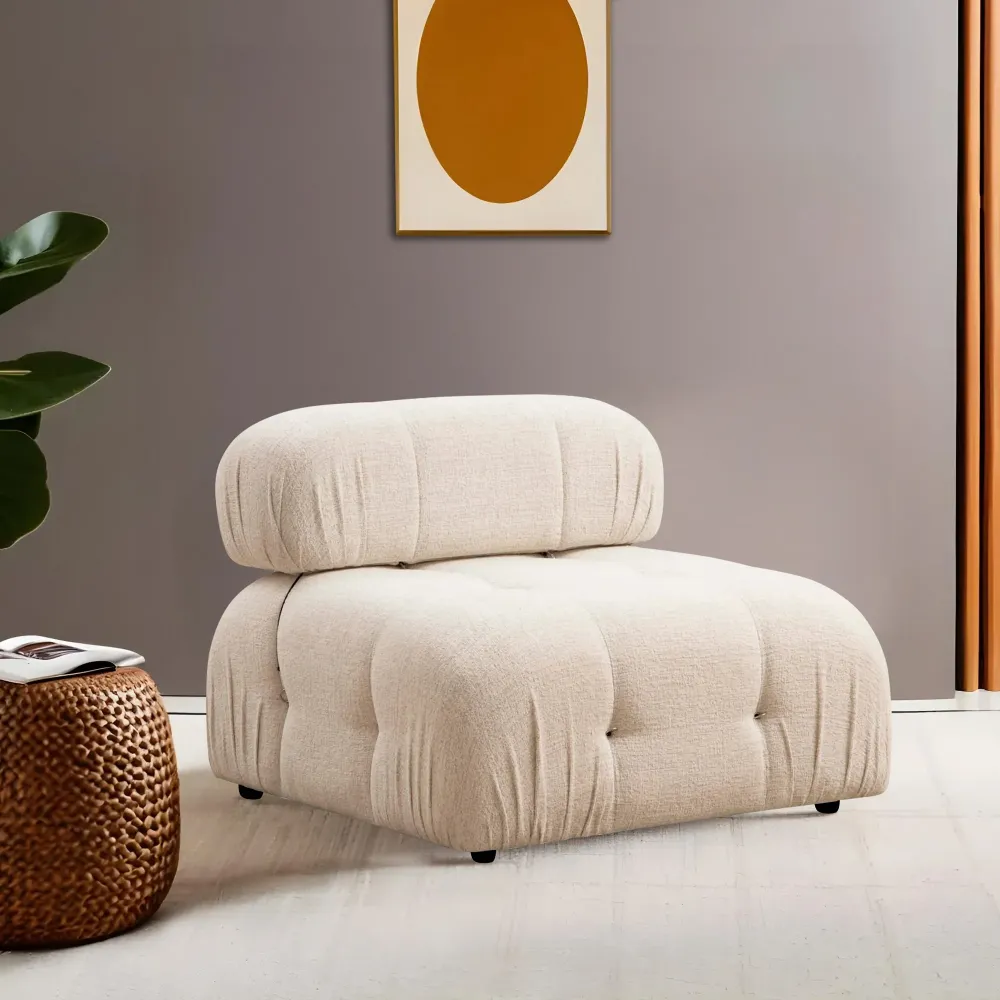 Poltrona Moderna Componibile Beige Seduta Modulare Imbottita con Poggiatesta cm 95x95x75h
