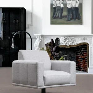 Poltrona moderna con base girevole tessuto grigio cm 91x82x87h