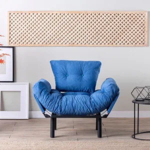 Poltrona moderna con braccioli regolabili metallo e tessuto blu chiaro cm 95x70x85h