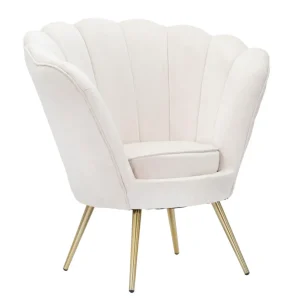 Poltrona moderna forma di fiore rivestita velluto colore crema cm 85x70x88h
