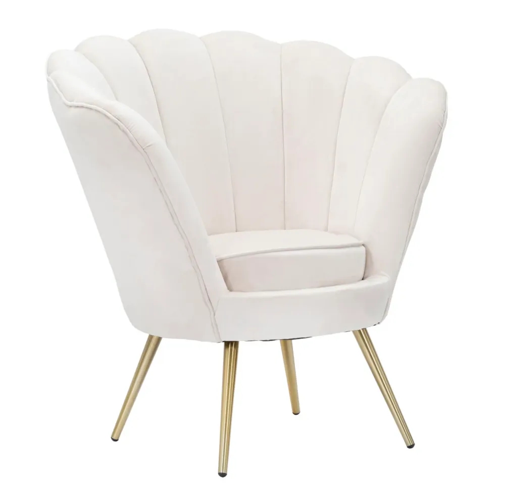 Poltrona moderna forma di fiore rivestita velluto colore crema cm 85x70x88h