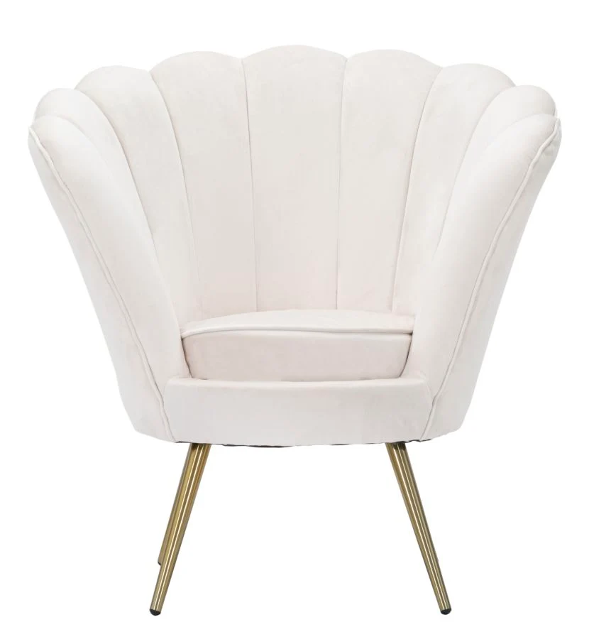 Poltrona moderna forma di fiore rivestita velluto colore crema cm 85x70x88h