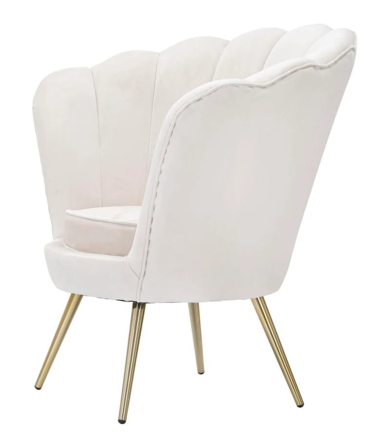 Poltrona moderna forma di fiore rivestita velluto colore crema cm 85x70x88h