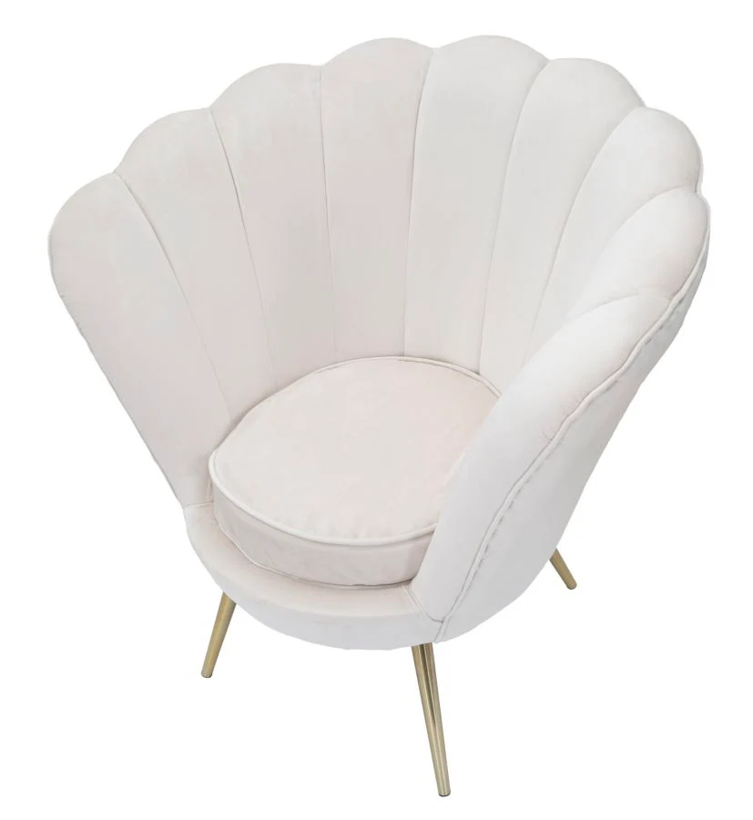 Poltrona moderna forma di fiore rivestita velluto colore crema cm 85x70x88h