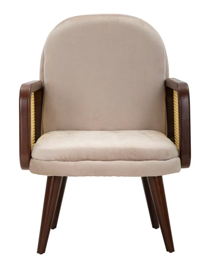 Poltrona moderna legno e rattan con seduta e schienale tessuto cm 77x80x93h