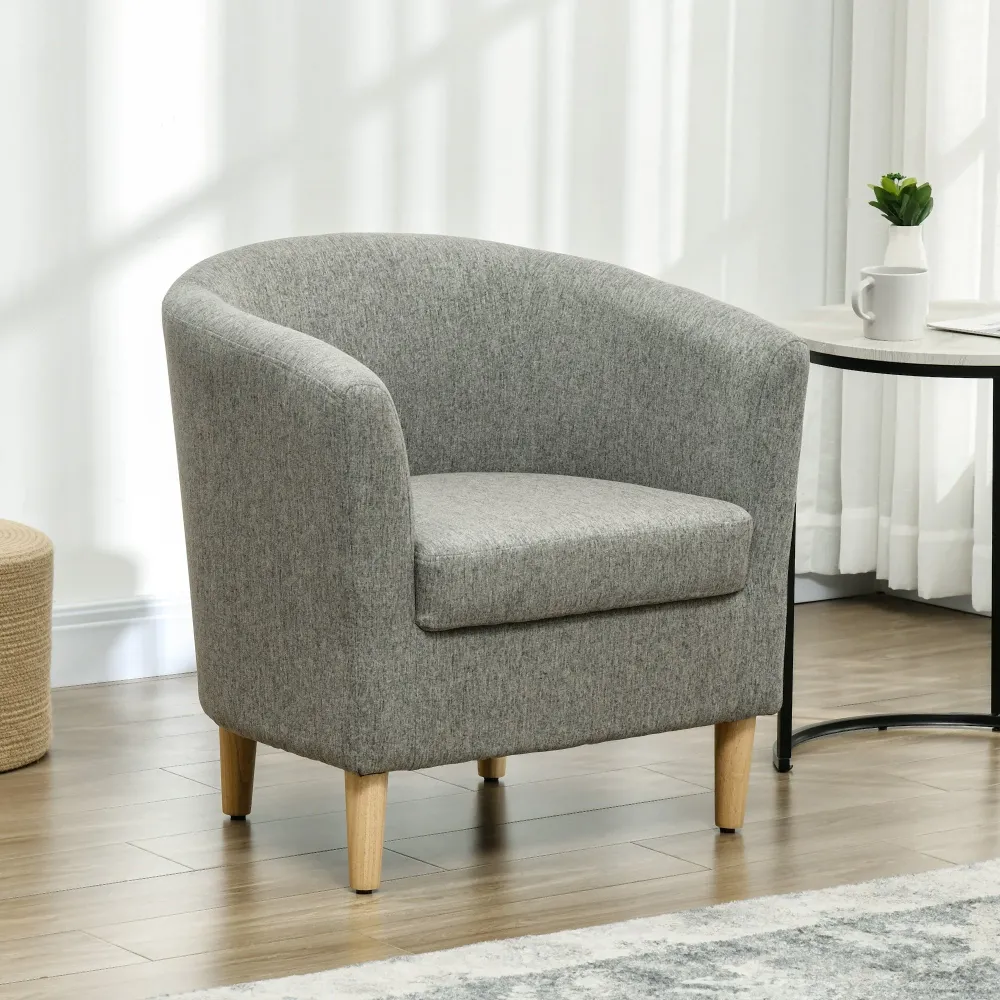 Poltrona Moderna Pozzetto 74x63x73 cm Tessuto Effetto Lino Grigio