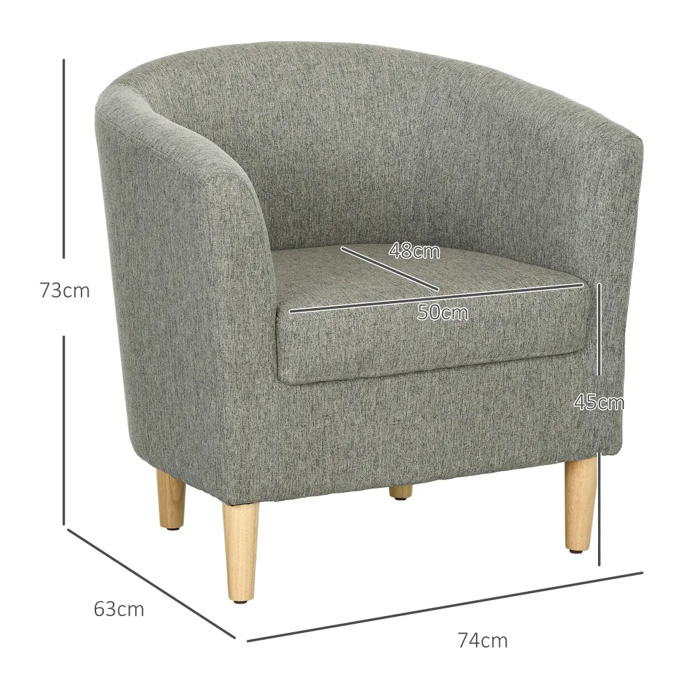 Poltrona Moderna Pozzetto 74x63x73 cm Tessuto Effetto Lino Grigio