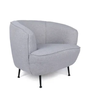 Poltrona moderna salotto tonda tessuto grigio gambe metallo nero cm 83x72x75h