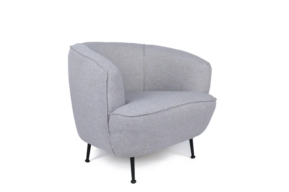 Poltrona moderna salotto tonda tessuto grigio gambe metallo nero cm 83x72x75h