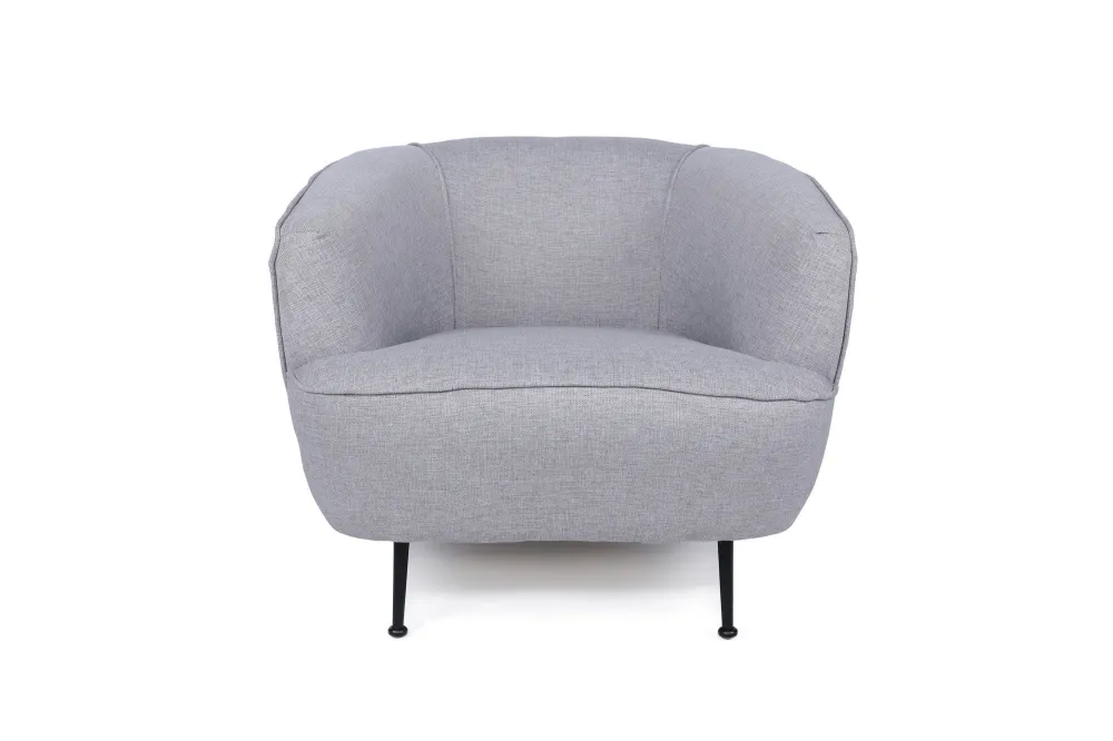 Poltrona moderna salotto tonda tessuto grigio gambe metallo nero cm 83x72x75h