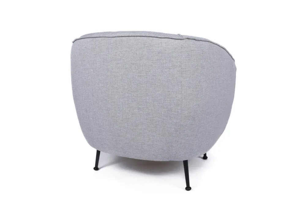 Poltrona moderna salotto tonda tessuto grigio gambe metallo nero cm 83x72x75h