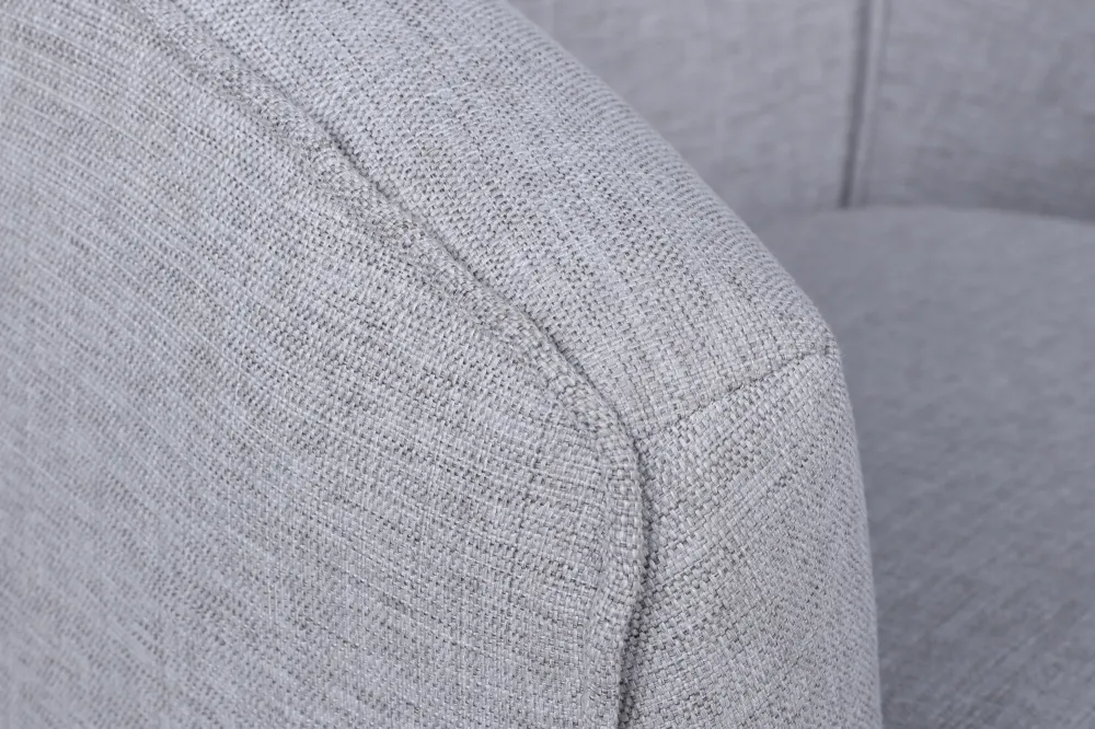 Poltrona moderna salotto tonda tessuto grigio gambe metallo nero cm 83x72x75h