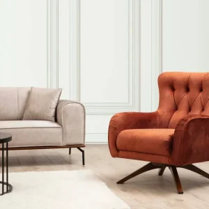 Poltrona moderna tessuto arancio lavorazione e capitonné cm 78x92x86h