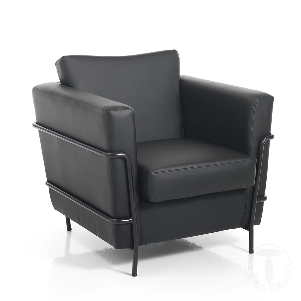 Poltrona moderna da ufficio imbottita rivestita similpelle nero cm 75x80x75h