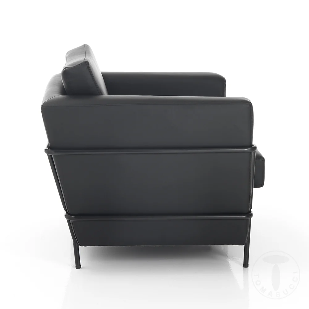 Poltrona moderna da ufficio imbottita rivestita similpelle nero cm 75x80x75h